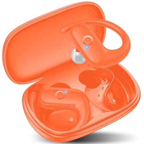 kurdene Wireless Earbuds Bluetooth Headphones Sport,Over Ear Buds with Deep Bass Sound,60Hrs Playtime Earphones Redesigned Comfort Fit with Earhooks for Running,Meeting,Workout-Orange
