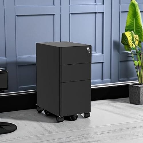 YITAHOME 3-Drawer Metal Filing Cabinet Office Drawers with Keys, Compact Slim Portable File Cabinet, Pre-Built Office Storage Solution for A4/Letter/Legal, Black 2