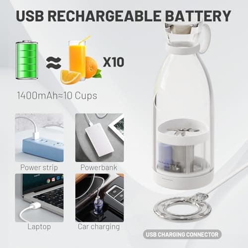 OTPEIR Portable Blender for Shakes and Smoothies with 11.83 Oz Travel Cup and Lid,Durable Stainless Steel Blades for Juice Blending Performance, White 7