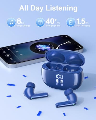 HUIFU Ear Buds Wireless Earbuds - Bluetooth Headphones 40H Playtime LED Display Deep Bass Stereo in-Ear Earphones with IPX7 Waterproof for iPhone Android Phone Tablet Laptop, Navy Blue 6