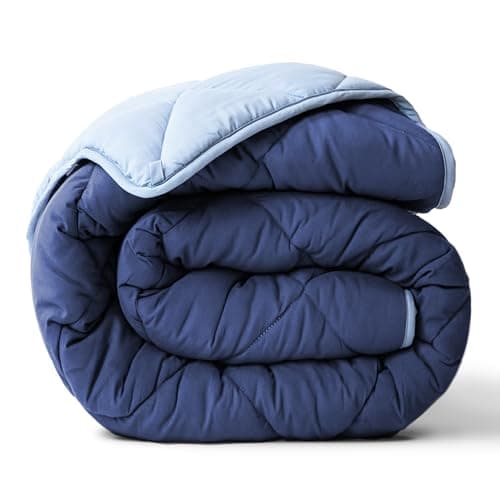 ViscoSoft Queen/Short Queen Microfiber All Seasons Down Alternative Quilted Comforter - Cooling Breathable Premium Soft Reversible Microfiber Duvet Blanket, Light Blue/Dark Blue