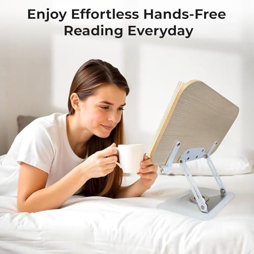 Book Stand for Reading - Adjustable Book Holder with 360° Rotating Base, Ergonomic Design for Extended Reading, Foldable and Portable, Necessity for Textbook, Bible, Cookbook, Music Scores, Tablet 6