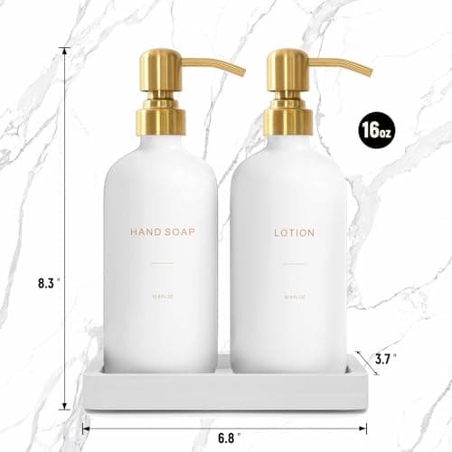 Prus Waso Gold Soap Dispenser Bathroom Set, Hand and Lotion Dispenser with Stainless Steel Pump, Perfect for Modern Bathroom Decor. (Gold) 7