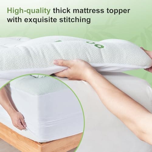 SurChic Queen Size Mattress Topper Viscose Derived from Bamboo, Soft Thick Pillow Top Mattress Pad Cover for Back Pain, Cooling Mattress Protector with 8-21 Inch Deep Pocket, White 5
