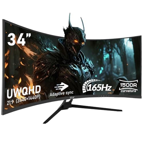 ZZA 34" Ultrawide Curved Gaming Monitor, 1500R PC Screen 165hz WQHD 3440x1440, Curved Computer Monitors with FreeSync,HDR10, 1ms,Eye Care, Borderless Design,Support Wallmount 75x75mm