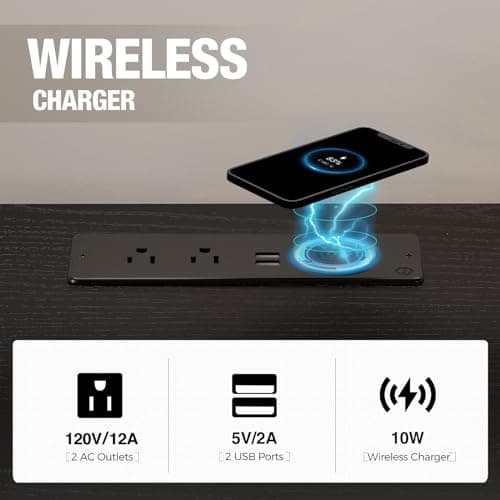 Seventable Nightstand with Wireless Charging Station and LED Lights, Modern End Side Table with 3 Drawers and Open Compartment for Bedroom, Black 5