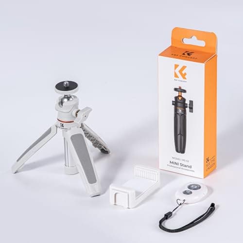 K&F CONCEPT Selfie Stick Tripod, 360 Degree Rotation Mini Phone Stand with Ball Head and Cold Shoe Mount, Cellphone Holder with Wireless Remote for Smartphone White 8