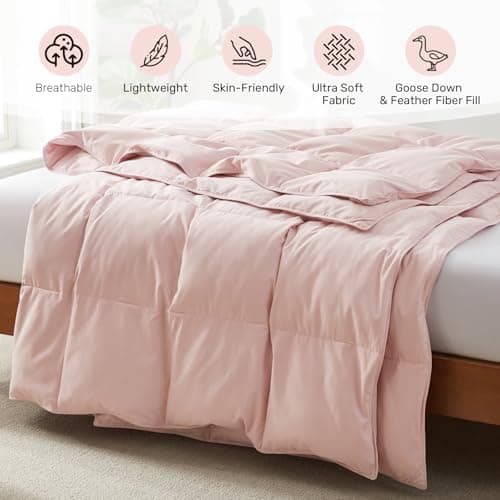 Joysoul Goose Feathers Fiber Comforter - Lightweight Ultra Soft Fabric Cover Breathable White Down Feather Fill, Pink Queen Size Duvet Insert (88" X 88") 7