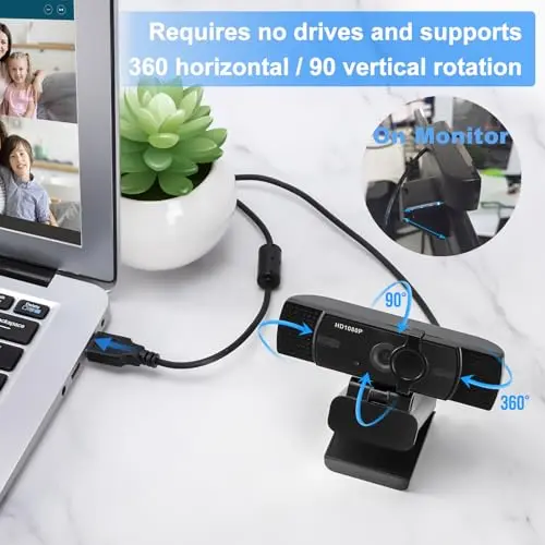 Webcam with Microphone, No Distortion Privacy Cover 1080P USB Camera Plug Play Mic Full Ultra HD Web Camera Video Cam Calling Conferencing Streaming for PC/Desktop/Computer/Mac/Laptop/MacBook 7