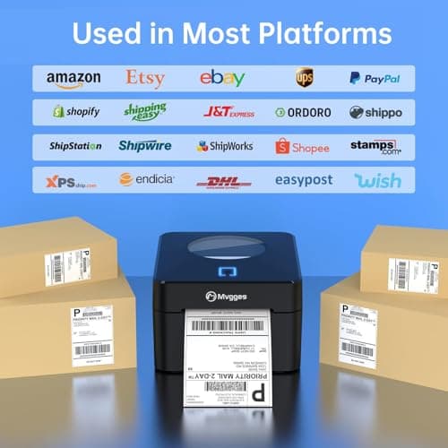 Mvgges Bluetooth Thermal Shipping Label Printer（No WiFi Connection, 4X6 Label Printer for Shipping Packages, Support Windows, Mac, iOS, iPhone, Android 7