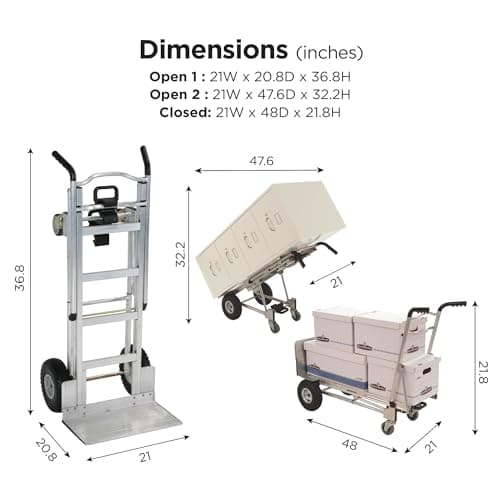 COSCO 3-in-1 Assist Series Aluminum Hand Truck/Cart with Flat Free Wheels, 800 lb/1000 lb Capacity, Silver 6