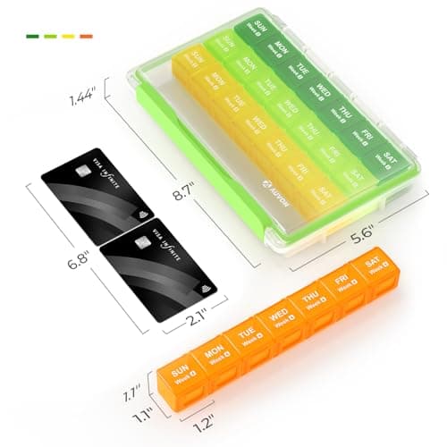 AUVON Moisture-Proof Monthly Pill Organizer, Large 28 Days Pill Box Case with Removable 4 Weeks Medication Organizer Rows, Travel-Friendly to Store Fish Oils, Vitamins, Supplements, Medications 6
