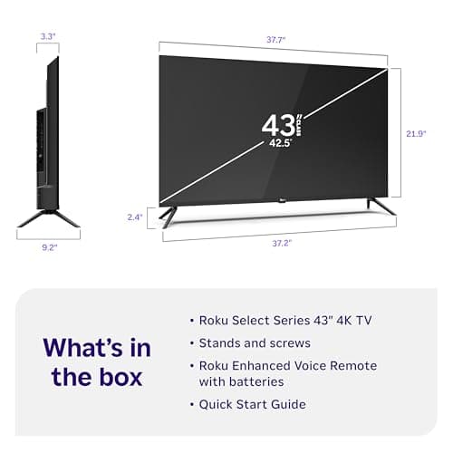 Roku Smart TV – 43-Inch Select Series, 4K HDR TV – RokuTV with Enhanced Voice Remote – Flat Screen LED Television with Wi-Fi for Streaming Live Local News, Sports, Family Entertainment 8