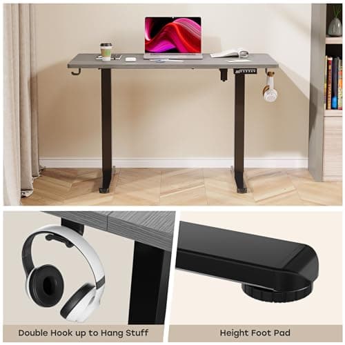 JYLH JOYSEEKER Grey Standing Desk, 48 X 24 Inch Adjustable Height Electric Table, Sit Stand Desk with 2 Hooks, Ergonomic Rising Workstation with Splice Board 8