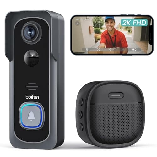 BOIFUN Video Doorbell Camera Wireless – No Subscription Required, 2K HD, 166° Wide View, HDR Night Vision, Motion Alerts, Two‑Way Audio & Battery Video Doorbell with Chime, 2.4 GHz Wi‑Fi Only