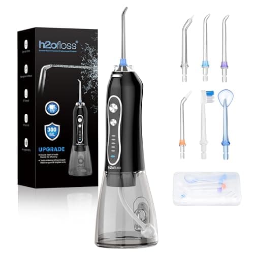 H2ofloss Water Dental Flosser Teeth Pick -Portable Oral Irrigator with 5 Modes, Rechargeable IPX7 Waterproof Orthodontic Teeth Cleaner Pick Cordless for Home Travel-300ml Water Tank