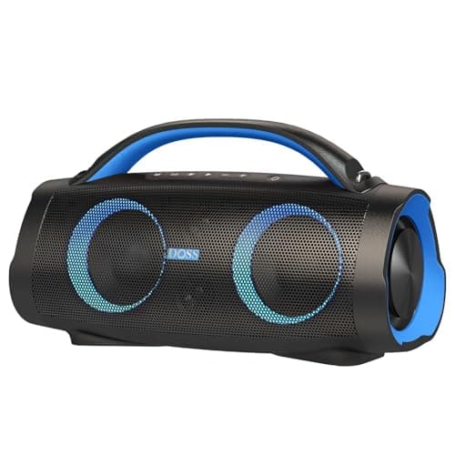 DOSS Extreme Boom Pro Loud Bluetooth Speaker with 100W Stereo Sound, Extra Bass, 20H Playtime, Party-Sync Led Lights, Built-in Power Bank, IPX6 Waterproof for Outdoor, Camping, Travel-Blue