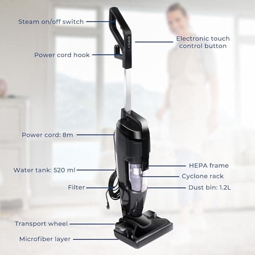 Vacuum Cleaner and Steam Mop All in One Combo, 16Kpa Powerful Suction Wet-Dry VacuumCleaner with HEPA Filtration, Upright Vac for Hardwood, Tile Floors, Home and Office, Black 7