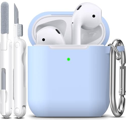 R-fun Compatible with AirPods Case Cover, Soft Silicone Protective Cover with Keychain for Women Men Compatible with Apple AirPods 2nd 1st Generation Charging Case, Front LED Visible,Sky Blue