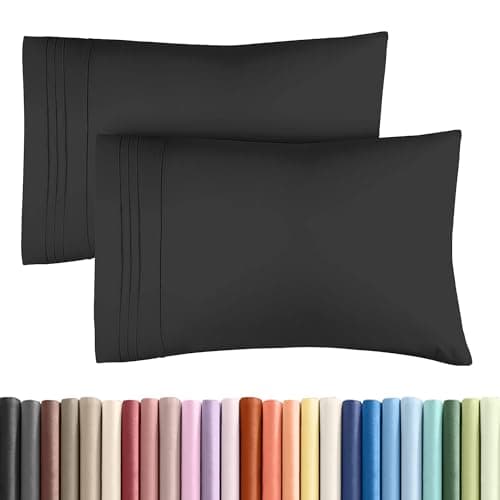 Queen Pillow Cases Set of 2 - Ultra Soft Hotel Quality Pillowcase Covers - Comfy, Cozy & Wrinkle Free - Shrinkage, Stain and Fade Resistant - Machine Washable Pillow Protectors - 2 Piece Set - Black