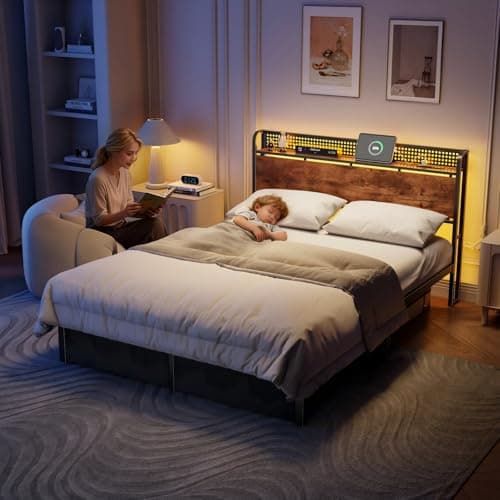 Furnulem Queen Size Bed Frame with Headboard Storage, Platform Bed Frame Queen Size with 2 Drawers, Charging Station and LED Lights, No Box Spring Needed, Noise Free, Easy Assembly (1000 lbs Capacity) 6