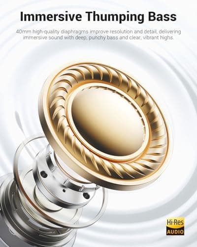 Wireless Over Ear Headphones, Noise Canceling Bluetooth Headphones with Microphones,Hi-Res Audio,48H Playtime,Foldable,Breathable Soft Earpads for iOS/Android/Samsung/PC-Silver 7