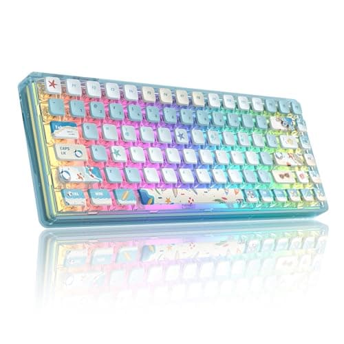 Blue Light Up Transparent Mechanical Keyboard,Light84 RGB Backlight Gaming Wired Keyboards with Crystal Switch and Sublimation PBT Capkeys,70% Percent E-Sports for Windows PC MAC (California Holiday)