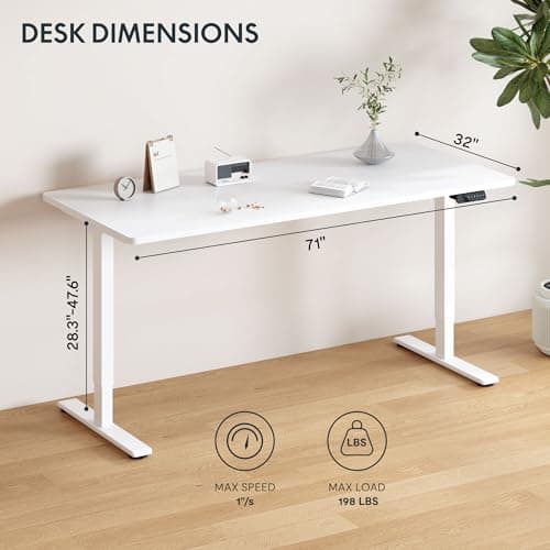 FLEXISPOT 71"x32" Large Dual Motor Electric Standing Desk, White - 198 LBS Heavy-Duty Capacity, Ideal for Home Office, Creative Studio, or Multi-Monitor Setup 3