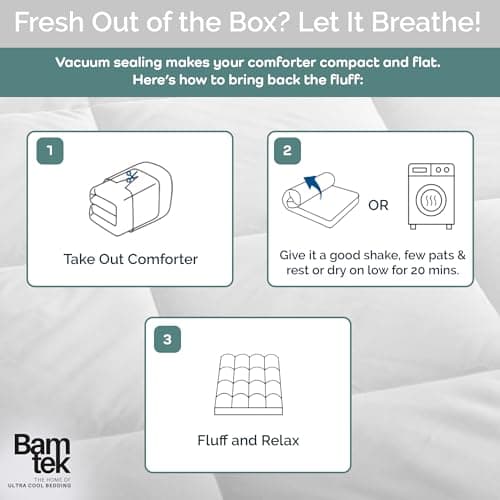 Bamtek 100% Viscose Derived from Bamboo Comforter, Cooling Comforter, Duvet Insert, Breathable, Extra Fluffy, Lightweight Comforters, Queen Size 6