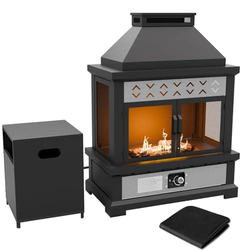 INTER HUT 35’’ Smokeless Outdoor Propane Fireplace with Tank Storage & Mesh Door, CSA Certified 50,000 BTU Patio Fire Pit with Cover for Garden, Backyard and Patio, Black/Beige 9