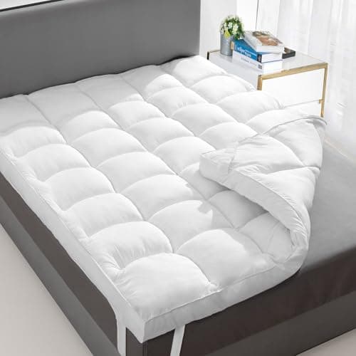 Extra Thick Fitted Mattress Topper - King Size | Soft & Cooling Pillow Top Mattress Pad & Protector | Bed Topper for Back Pain, Straps Stretch 6" to 22" Deep