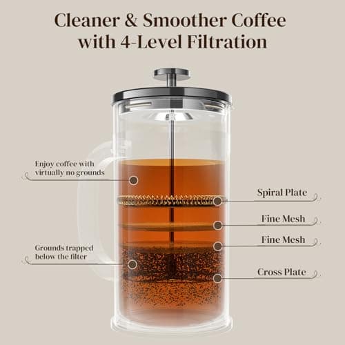 Veken French Press Coffee Maker 34oz, No Plastic Touching Cafe,Thickened Glass Stainless Steel Brewer, Cold Brew Cafetera Tea pot for Kitchen Travel Camping, Gifts, Decor, Bar Accessories, Dark Pewter 7