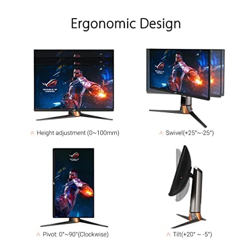 ASUS ROG Swift 360Hz 27” 1440P HDR Gaming Monitor (PG27AQN) - QHD (2560 x 1440), Fast IPS, 1ms, G-SYNC, Eye Care, HDMI, DisplayPort, USB, Ergonomic Design, VESA Wall Mountable, HDR10, DisplayHDR600 7
