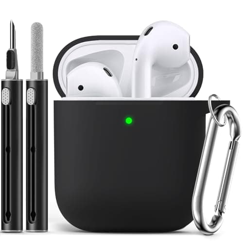 Ljusmicker for Airpods Case Cover with Cleaner Kit,Soft Silicone Protective Case Compatible with Apple AirPods 2nd/1st Generation Charging Case with Keychain,Shockproof AirPod Case for Women Men-Black