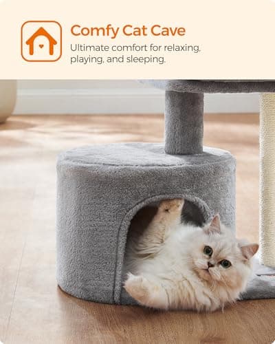 Feandrea Cat Tree, Small Cat Tower with Sisal Scratching Post, Plush Condo with Padded Perch, for Small Spaces, Kittens, Light Gray UPCT50W 8