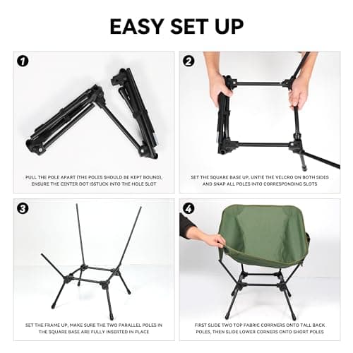 TOBTOS Ultralight Camping Chair, Portable Sturdy Folding Chair with Carry Bag and Side Pocket for Outdoor Camp, Travel, Beach, Picnic, Hiking, Backpacking (Green) 7