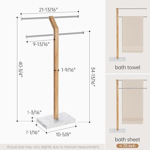 KES Width Adjustable Free Standing Towel Rack with 3X Thicker Weighted Natural Marble Base, 2-Tier Wooden Towel Rack Stand for Bathroom Floor, 18/8 Stainless Steel, Brushed Finish, BTH800-2 9