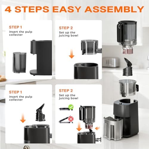 Cold Press Juicer, 5.5inch Wide Feed Chute Juicer Machine, Slow Masticating Juicer for Whole Vegetables & Fruits, Black 8