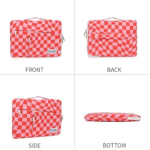canvaslife 360° Protected Waterproof Laptop Sleeve Suitcase Bag with 3 Pockets, Laptop Bag with handling and Luggage Strap (Pink Check, 12.5 inch-13.5 inch) 7