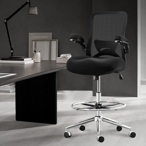 KWKSV 500 lbs Tall Drafting Chair for Standing Desk with Flip-up Armrests, Pressure Locking Casters, W-Shape Thicken Cushion, Breathable Mesh Extended Height Office Chairs (Black) 8