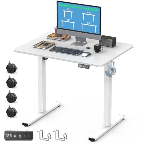 Xyndyx Small Height Adjustable Electric Standing Desk, 31.5" x 23.6" Sit Stand up Desk with Splice Board, Ergonomic Rising Computer Home Office Desk Table with Memory Preset, White Frame/White Top