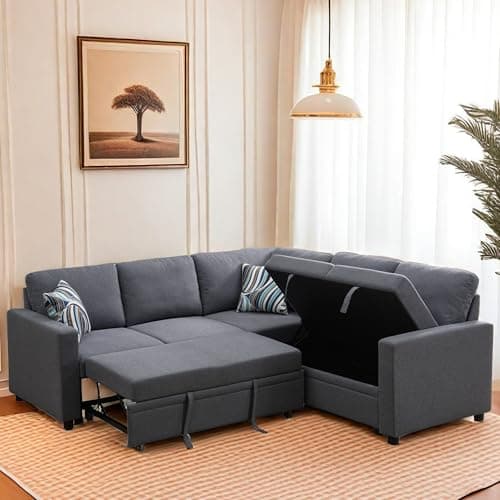 GlasFlength Sleeper Sofa Couch Bed, Convertible Sofa Bed with Armrests, Sectional Sofa with Storage Seat L Shaped Sectional Couch with Reversible Chaise for Living Room Apartment Bedroom Office