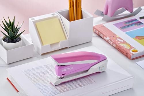 Bostitch Office InPower Spring-Powered Desktop Stapler, 20 Sheet Capacity, One Finger Stapling, Includes 210 Staples, Jam Free, Opens for Tacking, Breast Cancer Awareness Pink 8