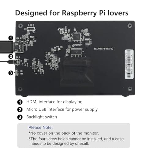 HMTECH 7 Inch Raspberry Pi Screen 800x480 HDMI Portable Monitor IPS LCD Screen Display for Raspberry Pi 5/4/3/2/Zero/B/B+ Win11/10/8/7 (Non-Touch) 6
