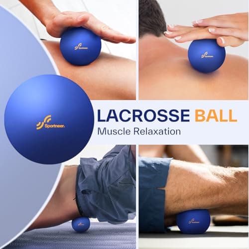 Sportneer 4 in 1 Foam Set, Muscle Relax Kit with 2 Textured Foam Pilates Rollers, Stringed Exercise Ball, Lacrosse Ball for Muscle Shoulder Back Leg Whole Body Relax Fitness Yoga, Blue 5