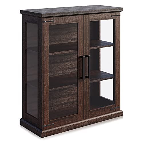 BELLEZE Storage Cabinet with Shelves and Glass Doors for Entryway, Living Room, Hallway, or Kitchen - Ashford (Espresso) 7