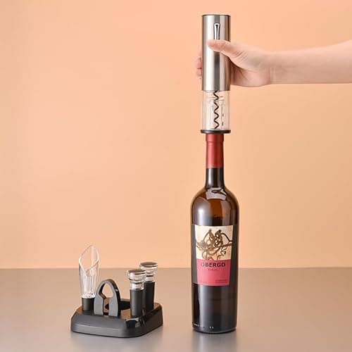 Electric Wine Opener Set (6-in-1) Include: Rechargeable Electric Wine Opener, Foil Cutter, Tulip Wine Aerator & Pourer, Wine Stopper*2, Charging Base & Cable, Manual Book, Color Box. 9