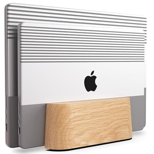 COREMINDED Adjustable Dual Vertical Laptop Stand for Desk, Wooden Laptop Holder, MacBook Pro Stand, Wood Mac Air Dock