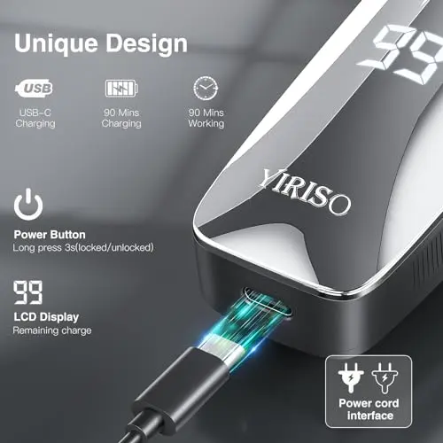 YIRISO Electric Razor for Men, 90Min Long-Lasting Shaver with 4D Floating Head & LCD Display, Ultra Smooth for Sensitive Skin, IPX6 Waterproof, USB-C Fast Charge, with Travel Case - Ideal Gift 7