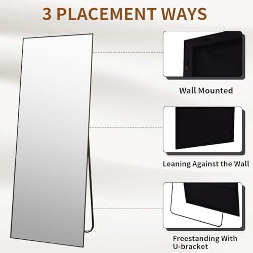 VooBang Mirror Full Length - 21" x 57" Floor Mirror with Stand, Aluminum Alloy Frame Full Body Mirror, Standing Hanging or Leaning Against Wall for Bedroom and Living Room, Black 5